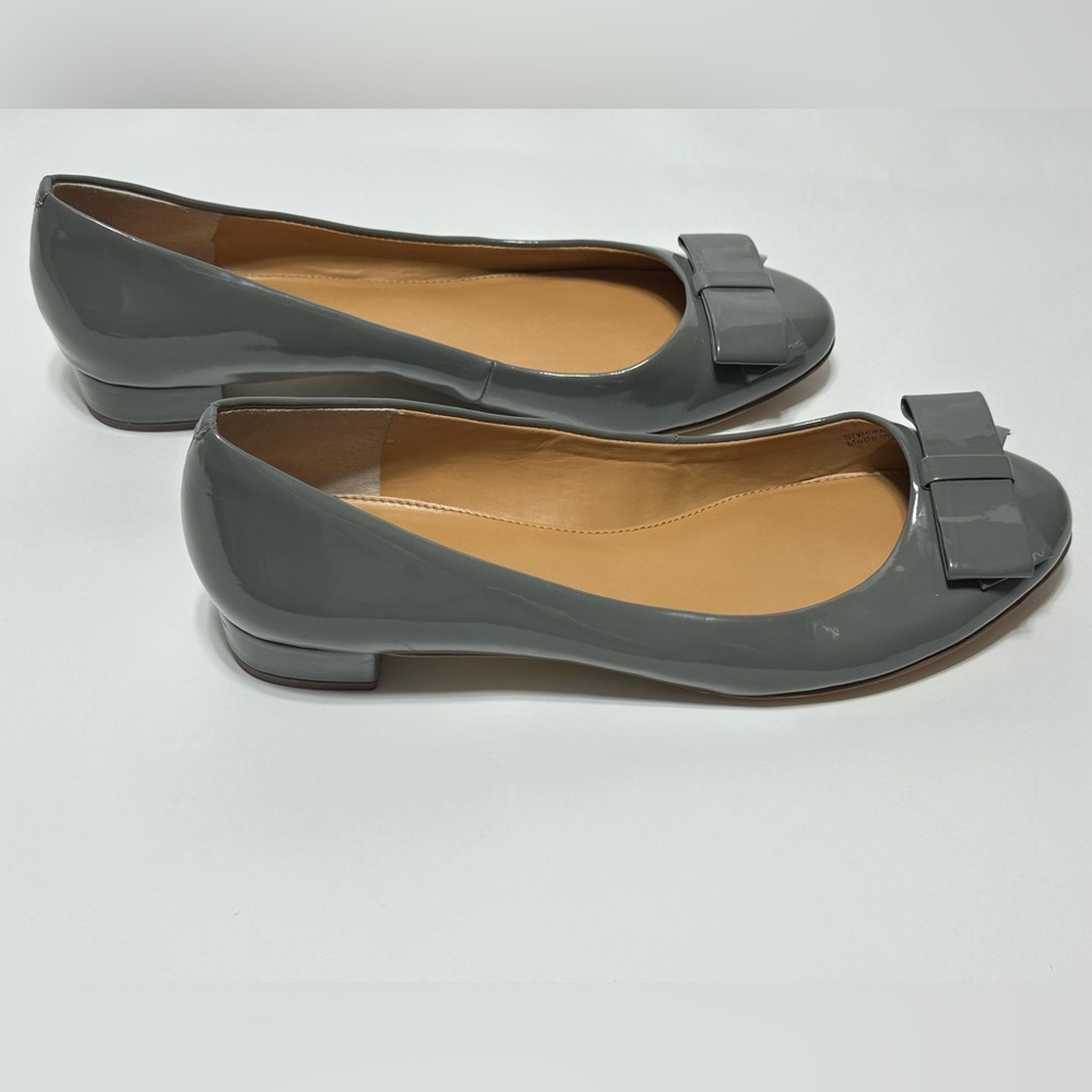 J.Crew Women's Double-Bow Flats Size 8.5 Grey Patent Polyurethane